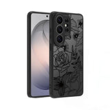 Cute Phone Case for Samsung Galaxy S26 Ultra, Aesthetic Black Line Art Floral Rose Pattern, PC and TPU Full Protection Shockproof Cases Cover for Girls Women