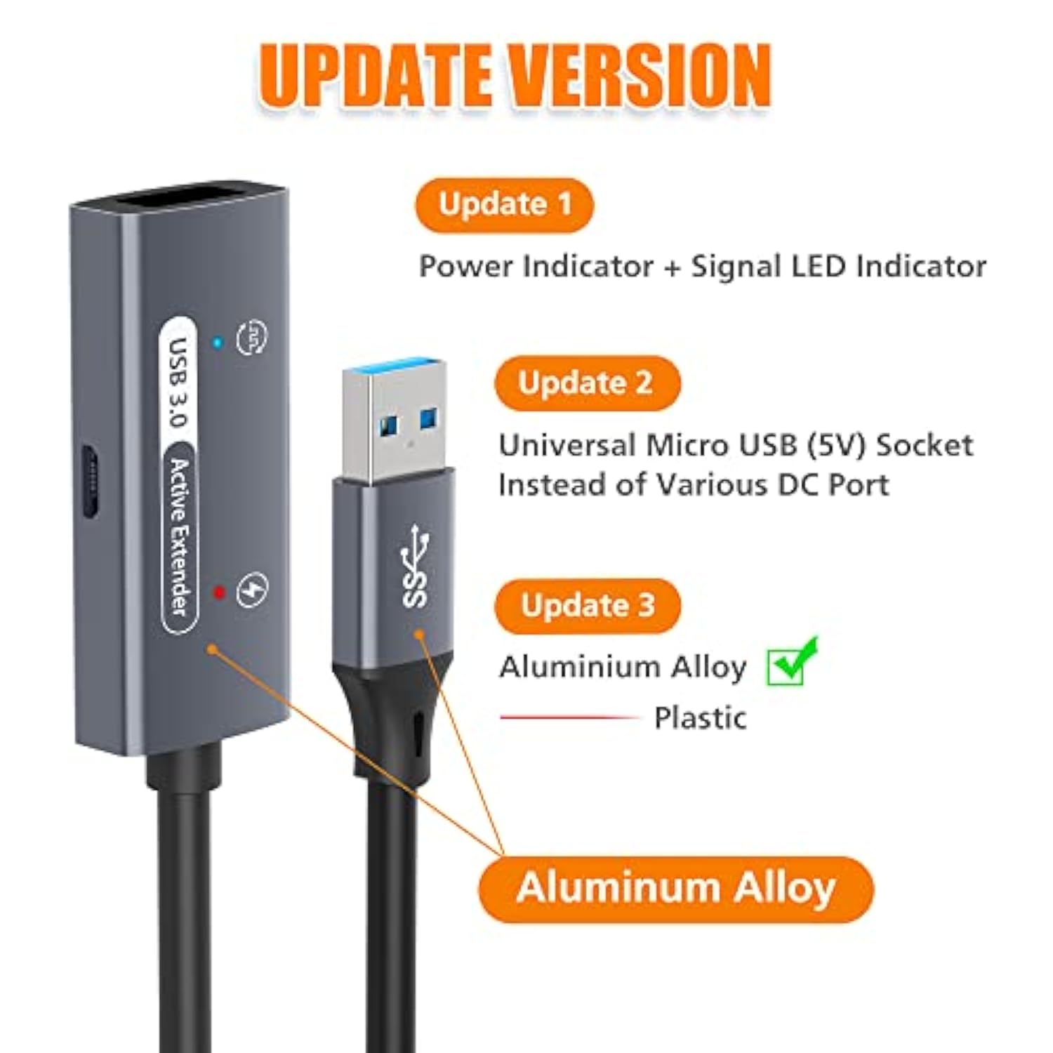 25Ft / 7.5M Usb 3.0 Active Extension Cable, Usb3.0 Male To Female Extender Rep
