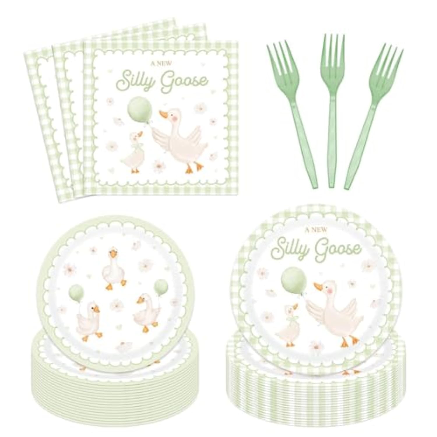 96Pcs A New Silly Goose Baby Shower Tableware Kits Goose Theme Disposable Paper Plates And Napkins Set For 24 Guests Farm Animal Baby Shower Supplies For Girls Boys