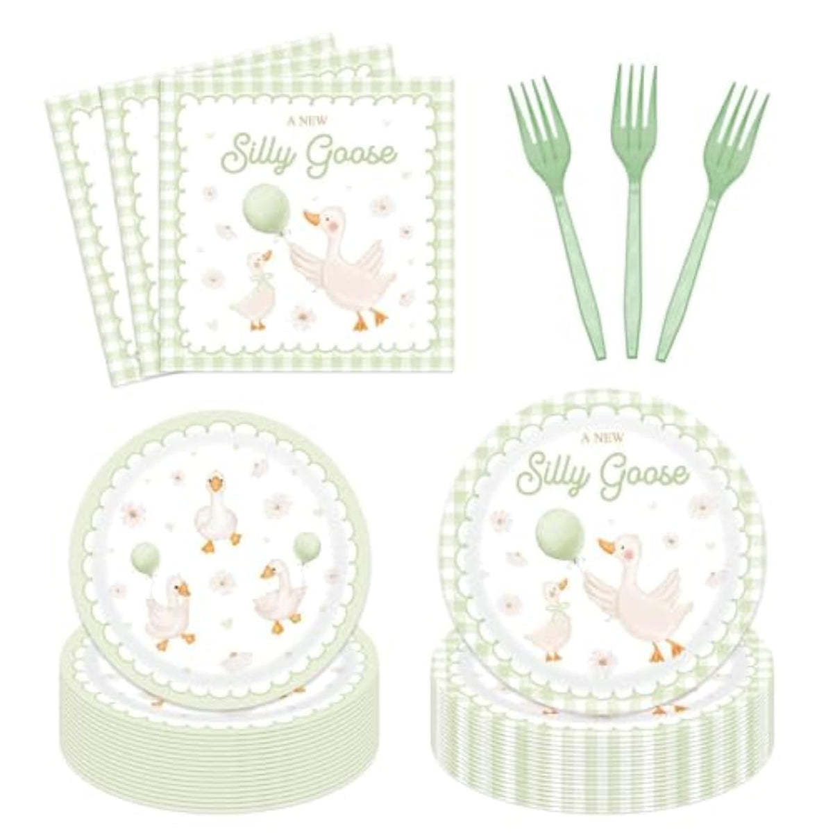 96Pcs A New Silly Goose Baby Shower Tableware Kits Goose Theme Disposable Paper Plates And Napkins Set For 24 Guests Farm Animal Baby Shower Supplies For Girls Boys