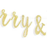 Merry & Bright Gold Glitter Bunting Banner Perfect For Merry Christmas Xmas Festival Holiday Party Decorations.