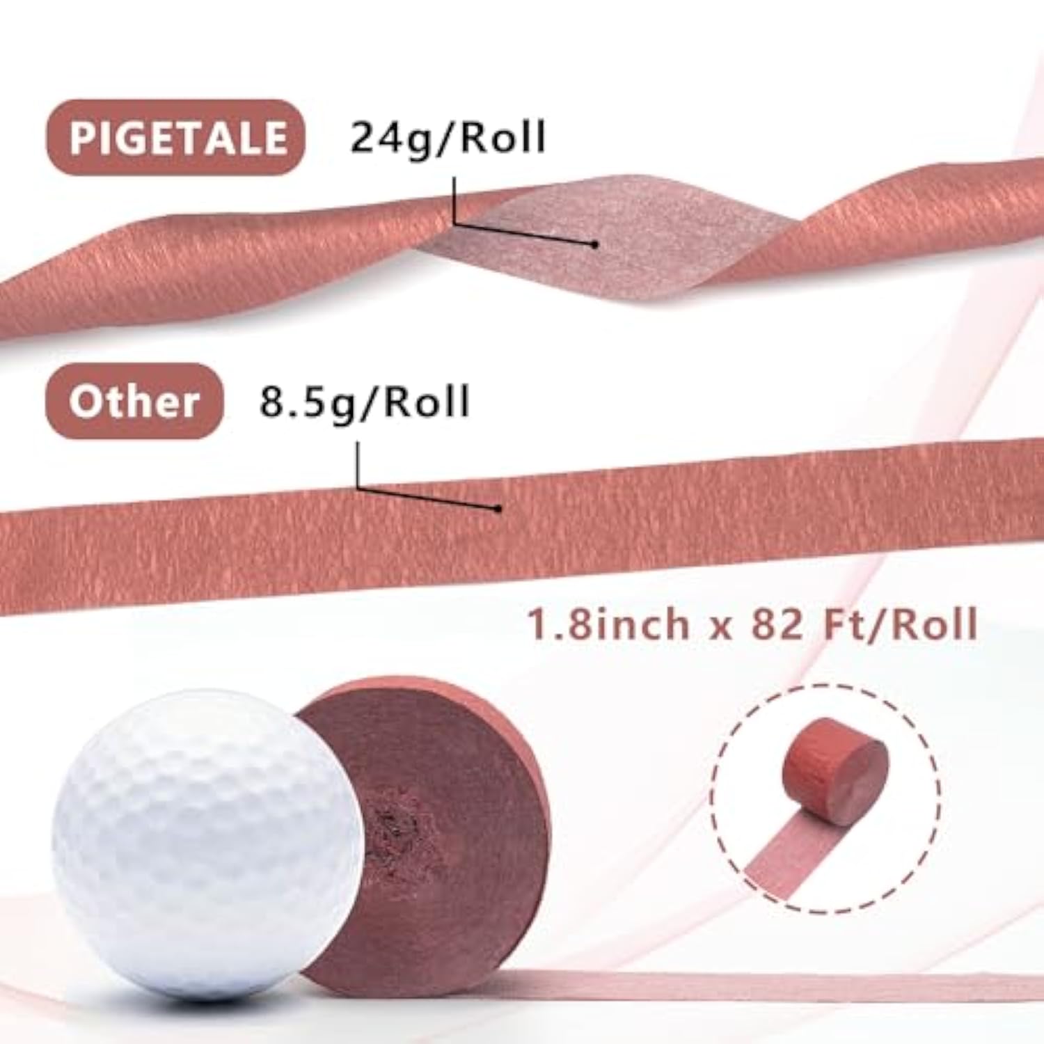 Crepe Paper Streamers 4 Rolls 328Ft, Pack Of Metallic Rose Gold, Pink, Dusty Pink Party Streamers For Birthday Wedding Bachelorette Baby Bridal Shower Party Decorations (1.8Inch X 82Ft/Roll)