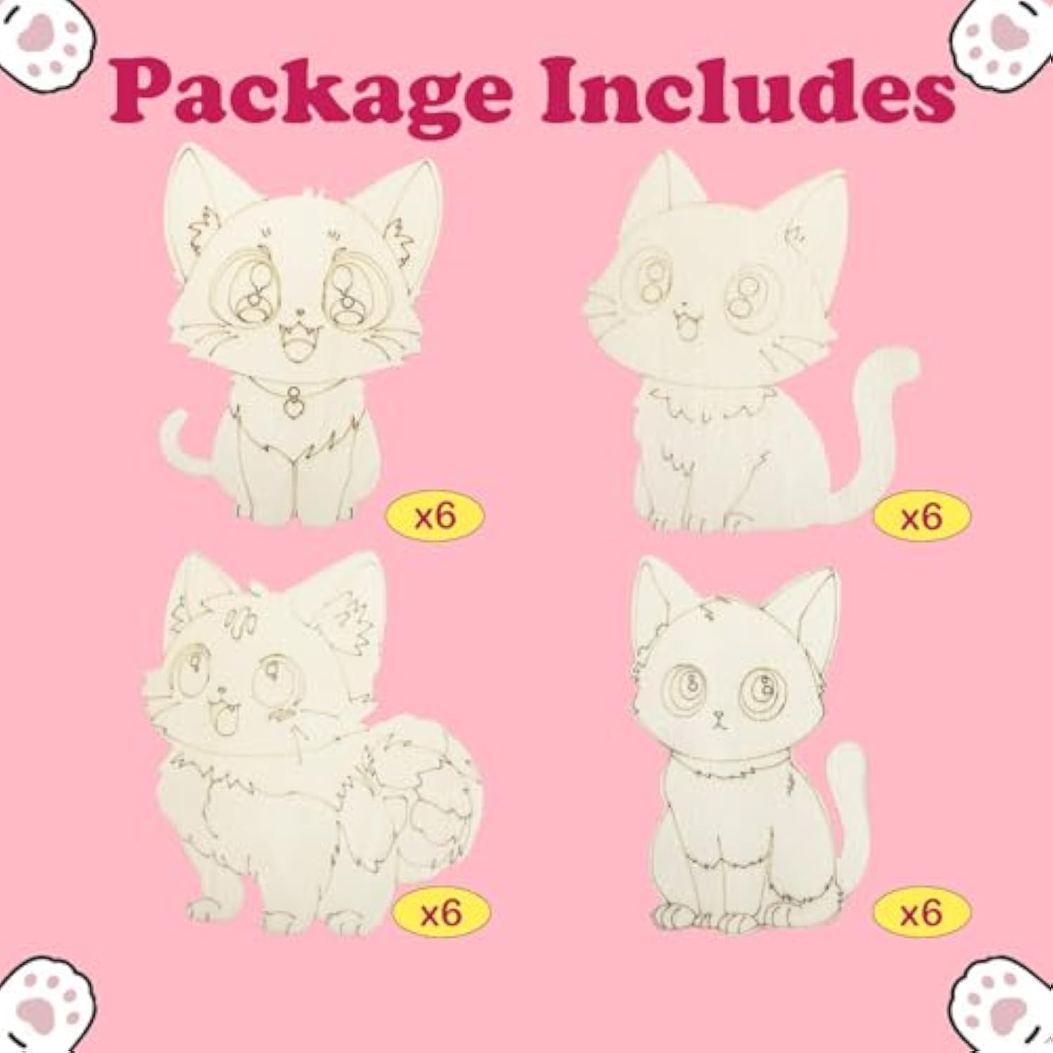 Cat Party Favors - 24 Pcs Cat Birthday Party Supplies - Cat Wooden Painting Kit For Kids With Cat Cards Cat Birthday Decorations Goodie Bags Gifts Prizes For Kids Girls Toddler