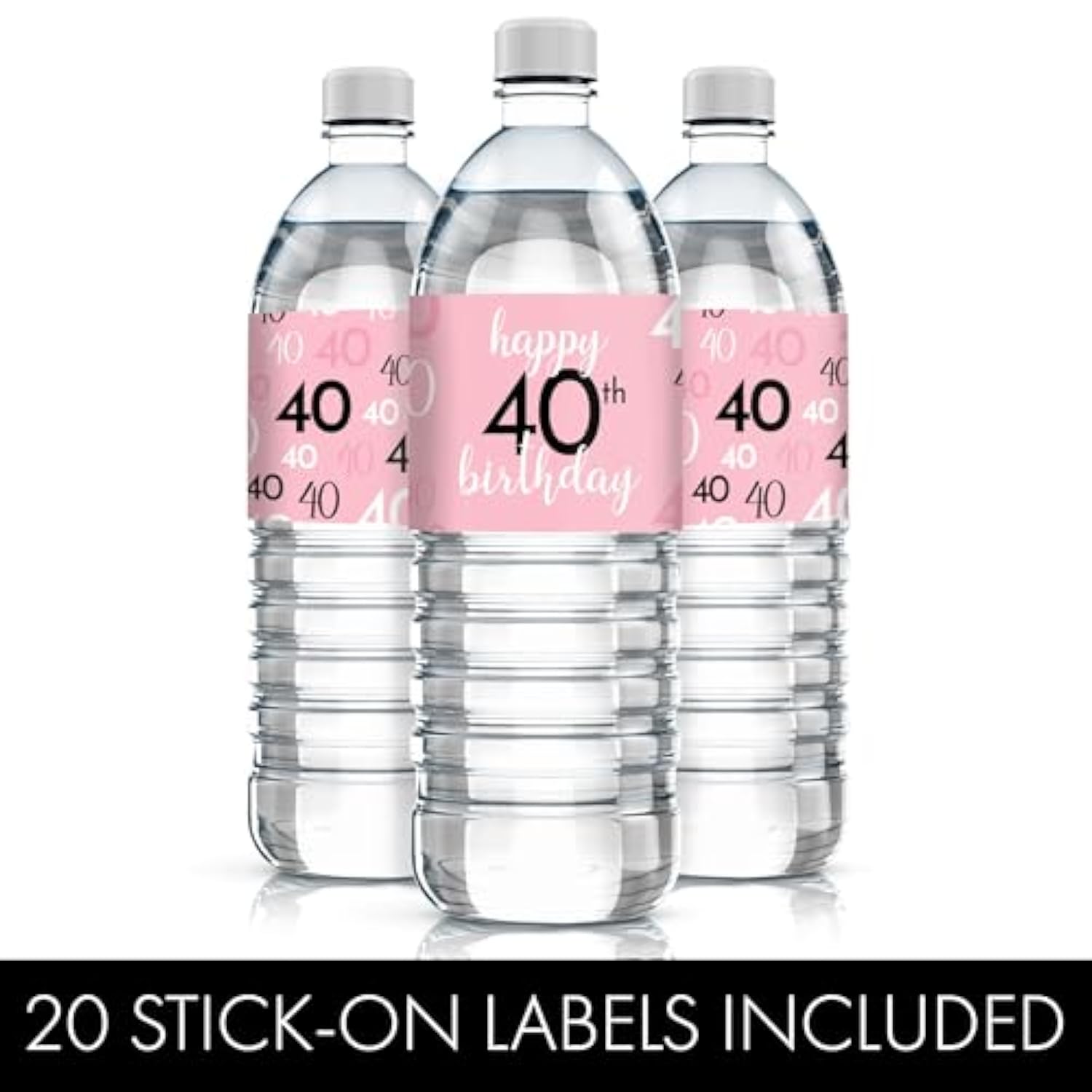 Pink, Black, And White 40Th Birthday Party Water Bottle Labels - 20 Waterproof Wrappers, Pink Birthday Decoration For Women