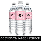 Pink, Black, And White 40Th Birthday Party Water Bottle Labels - 20 Waterproof Wrappers, Pink Birthday Decoration For Women