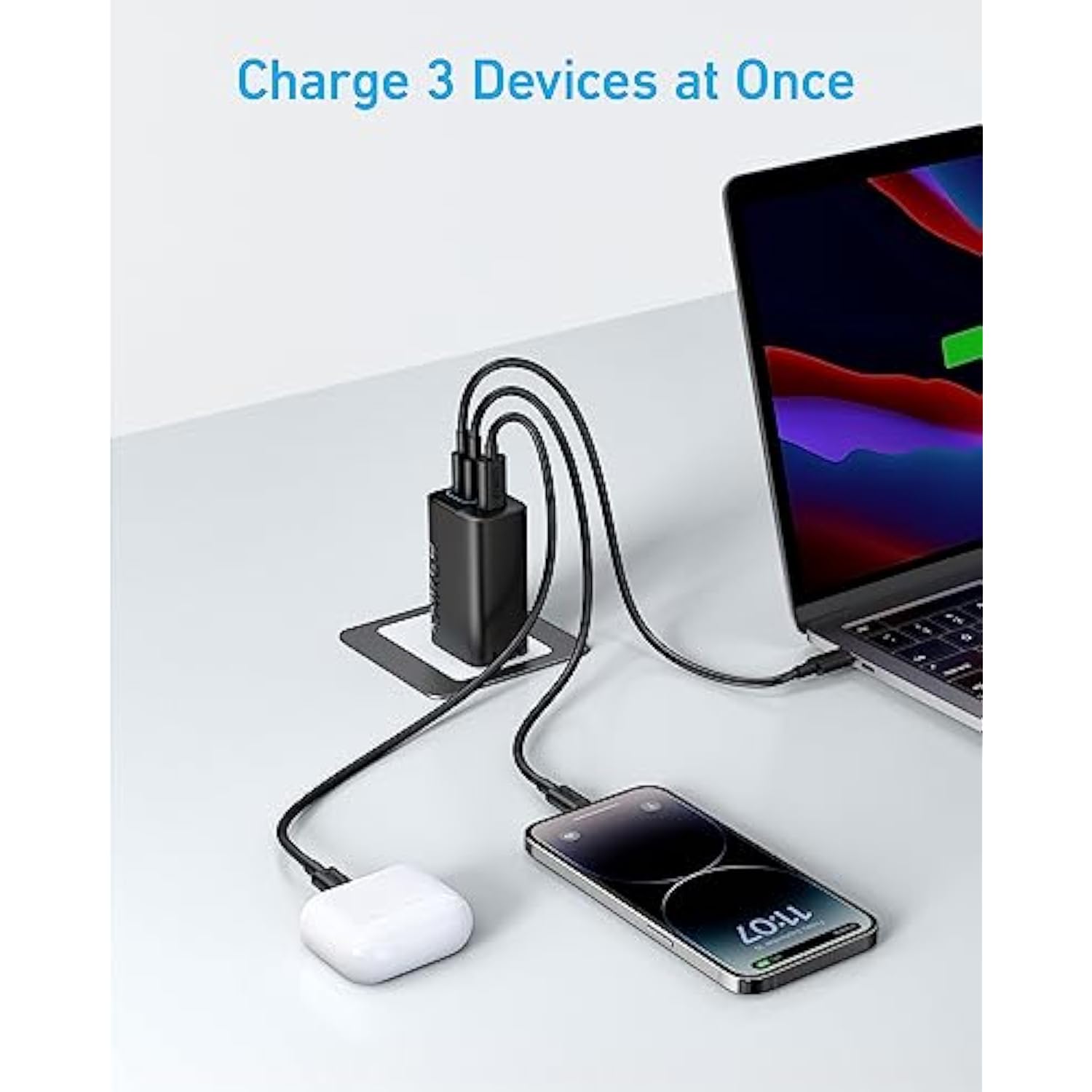 Anker 67W USB C Charger, 3 Port PIQ 3.0 Compact and Foldable Fast Charger for MacBook Pro, iPad, Galaxy, iPhone and More (5FT USB-C Cable Included)