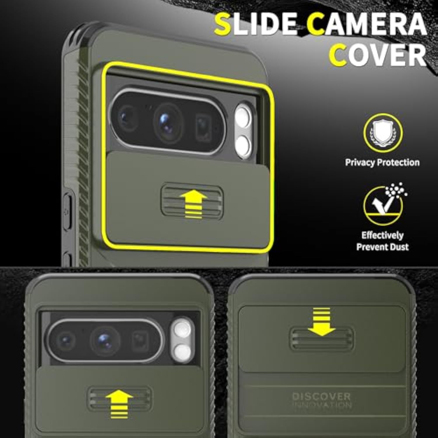 Heavy Duty Rugged Shockproof Protective Case for Google Pixel 8 Pro (Pine Green) - 2 in 1 Built-in Slide Camera Cover & Screen Protector