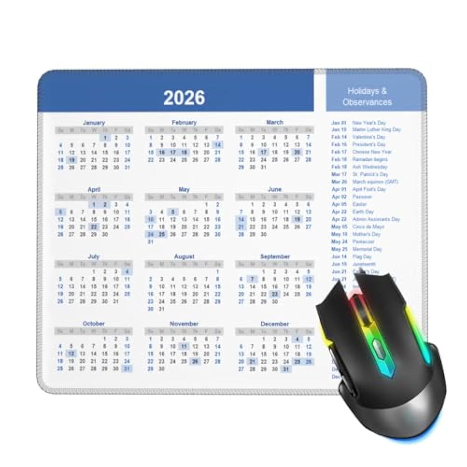 2026 Calendar Mouse Pad, Calendar With Holiday Mouse Pad For Desk, Stitched Edge Mousepad With Non-Slip Rubber Base, Gaming Mouse Mat For Computer Laptop Home Office