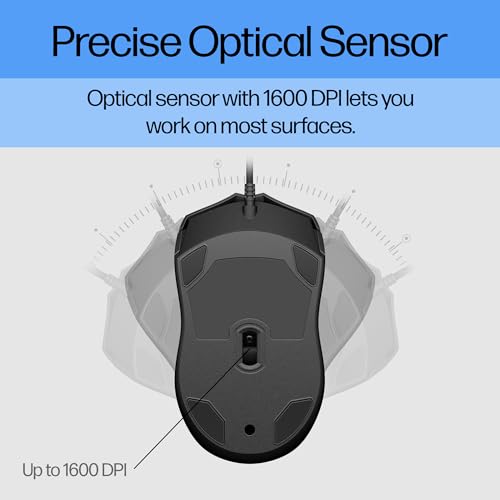 Wired Mouse 100 - Precise Optical Sensor With 1600 Dpi - Easy Usb Connection - Ambidextrous Design - 3 Button Control & Built-In Scrolling - Multi-Os Compatible (6Vy96Aa#Abl)