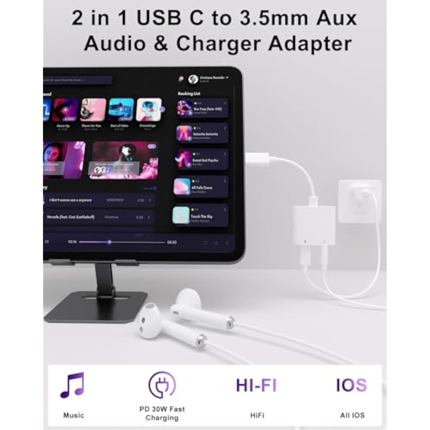 2-Pack Usb C To 3.5Mm Audio Headphone Jack And Charger Adapter, Type C To Aux Dongle Cable With Pd Fast Charging Compatible With Iphone 16/15 Series, Galaxy S24 S23 Ultra, Pad Pro, Pixel