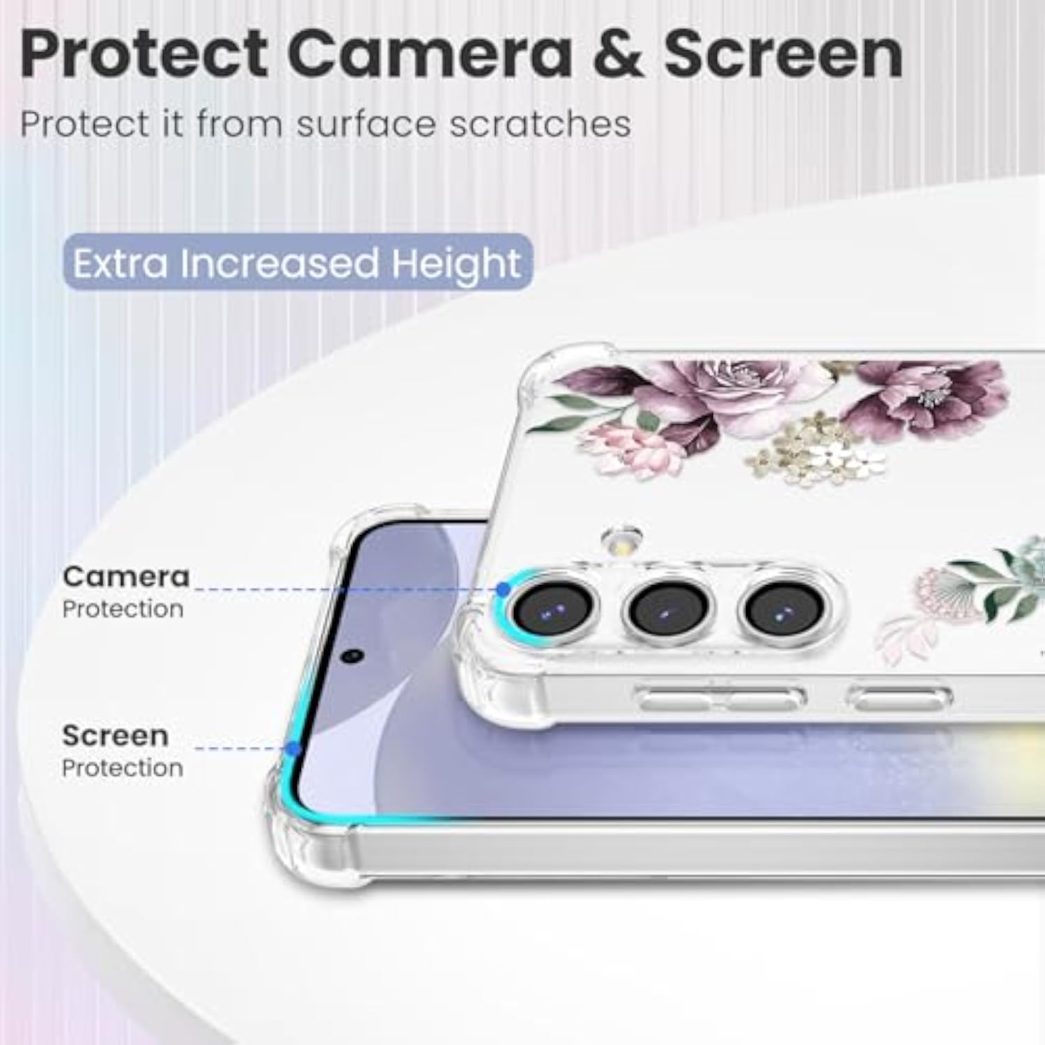 Clear Flower Design Purple Peony Case for Samsung Galaxy S24 Plus