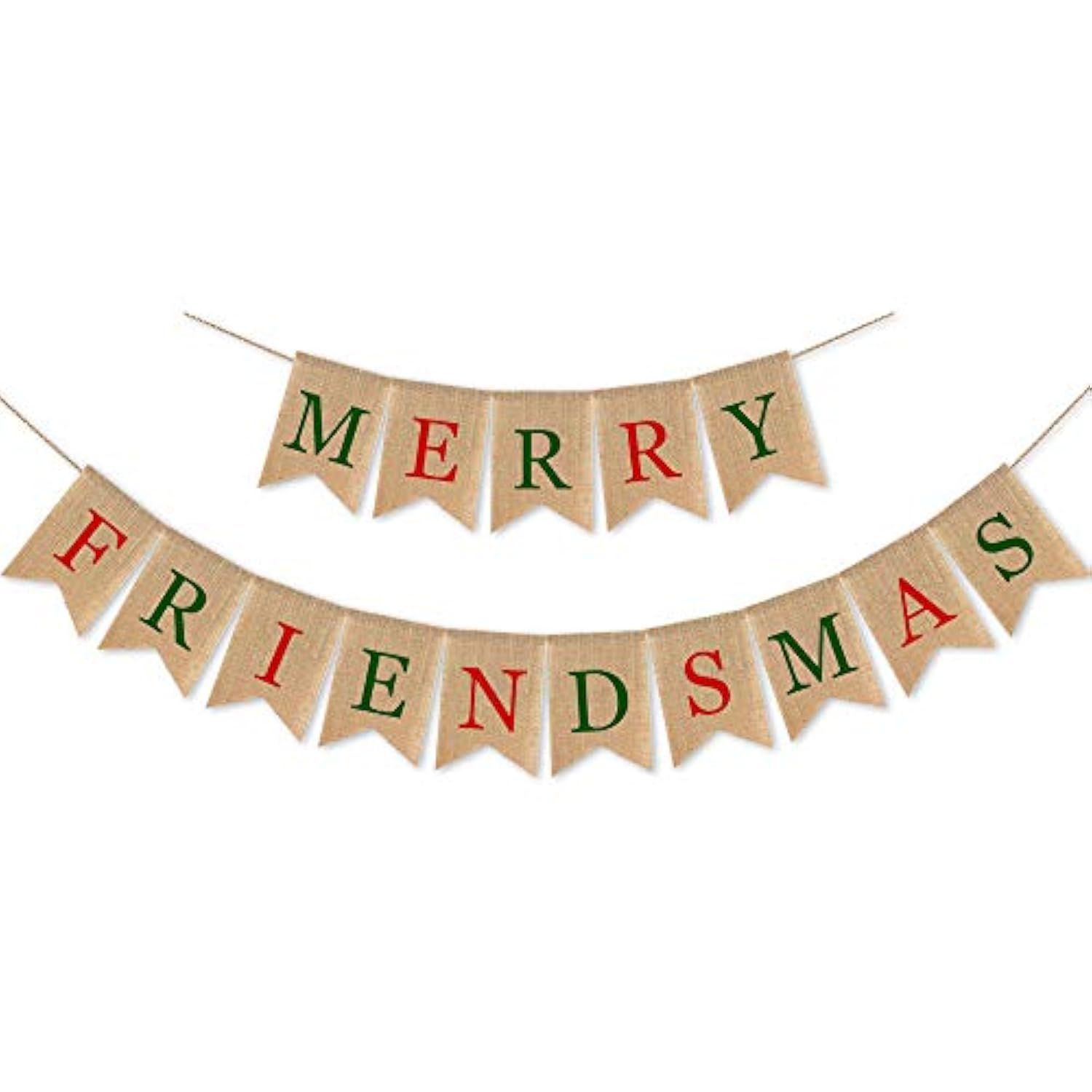 Burlap Merry Friendsmas Banner Christmas Holiday Friends Party Supplies Garland Decoration(Colorful)