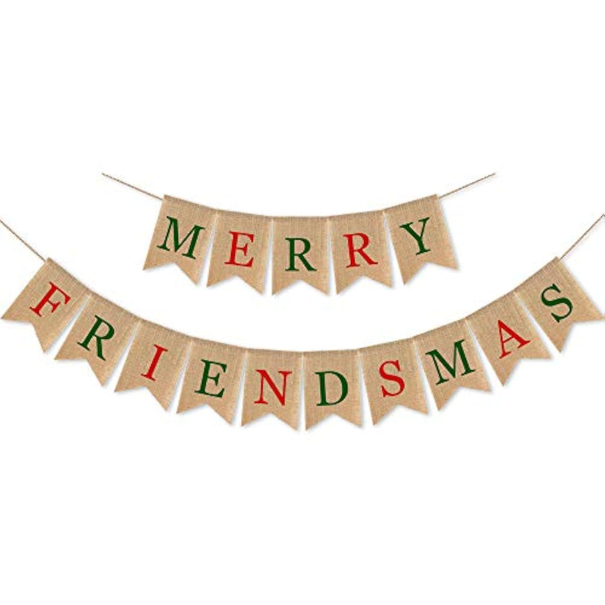 Burlap Merry Friendsmas Banner Christmas Holiday Friends Party Supplies Garland Decoration(Colorful)