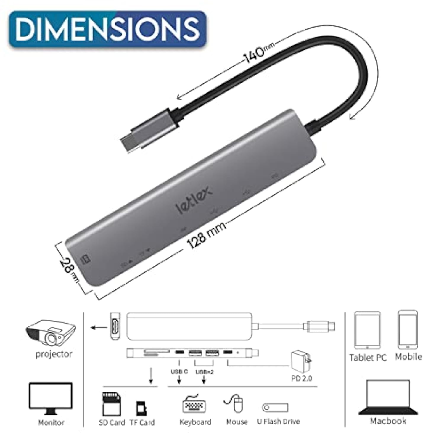 Usb C Hub - 7 In 1 Usb C Adapter With 4K/60Hz Hdmi - 2 Usb 3.0 Ports, Sd/Tf Ca