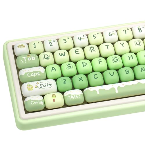 Thick Pbt Keycaps Set, Cute Green Keycap Mog Profile, 5 Side Dye-Sublimation Round Keycaps 140 Keys, Custom Kawaii Keyboard Key Caps Set For For Cherry Gateron Mx Swithes Mechanical Keyboards