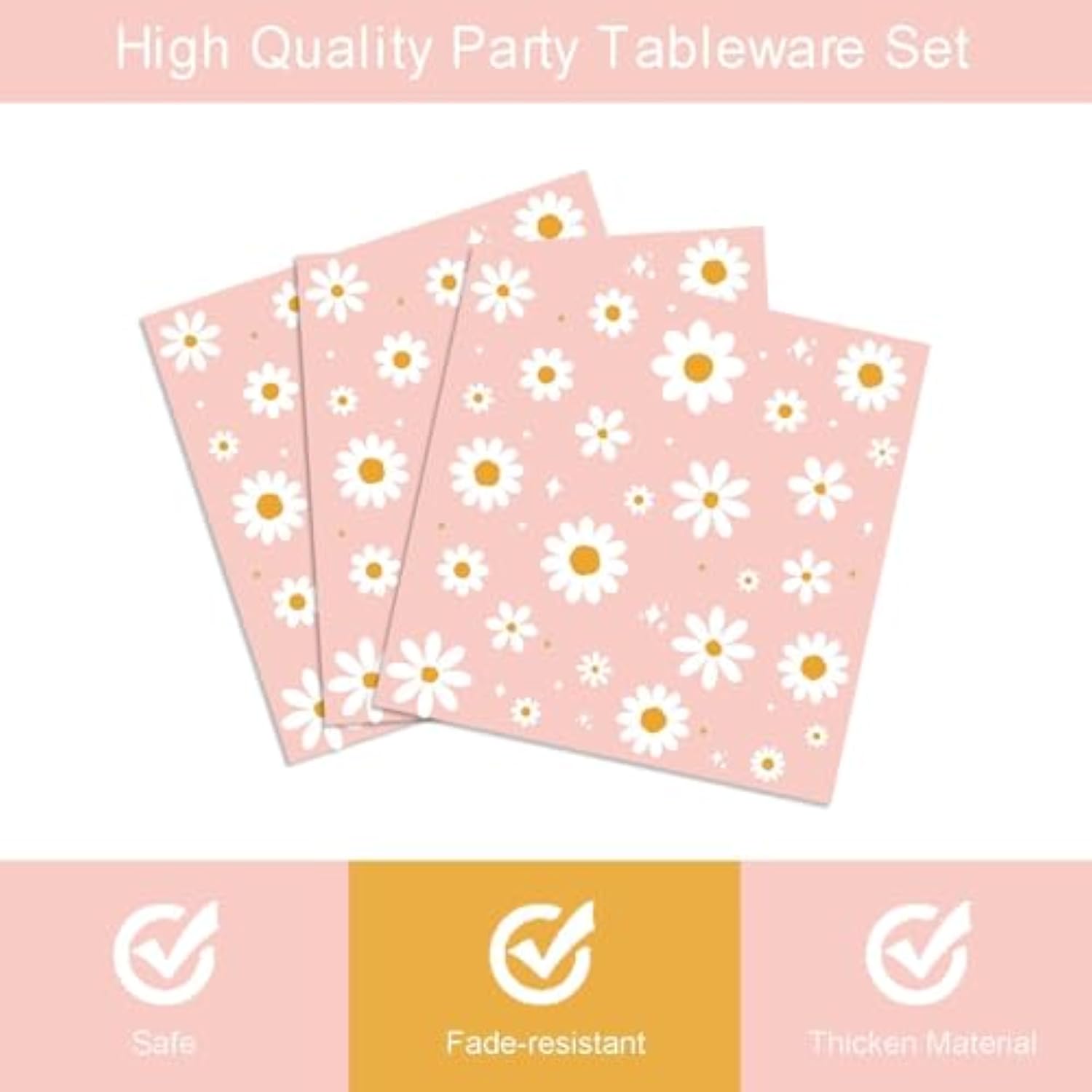 96Pcs Daisy Birthday Party Tableware Set - Include Paper Plates Napkins Forks, One Two Groovy Disposable Party Supplies Decorations For Girl Birthday Baby Shower Serve 24 Guests