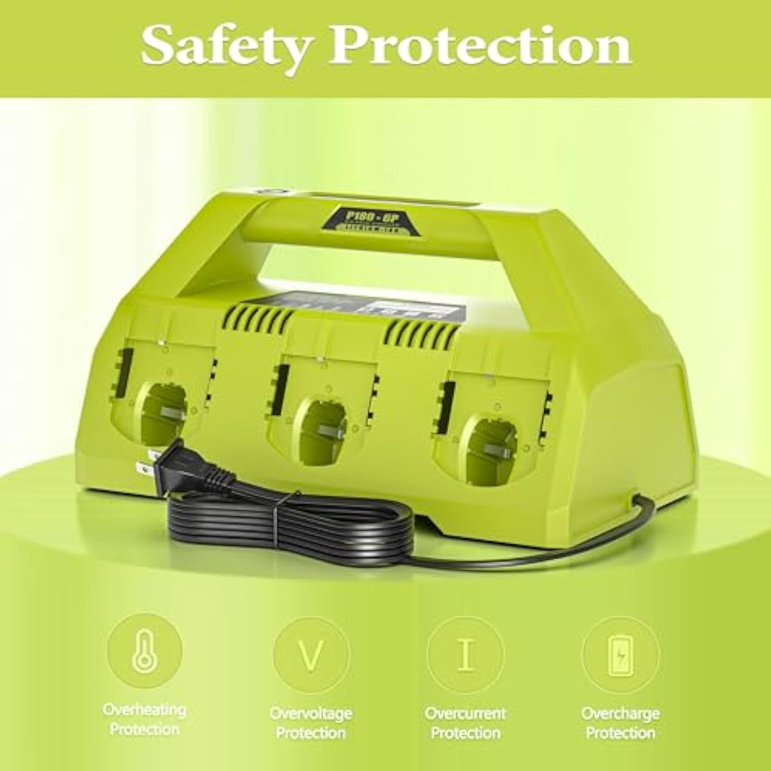 P180-6 Ports Rapid Charger Replacement For Ryobi 18V One+ Supercharger P135 18V Six-Pack Lithium-Ion Charger,Compatible With All Ryobi One+ 18 Volt Battery Without Usb Port P135