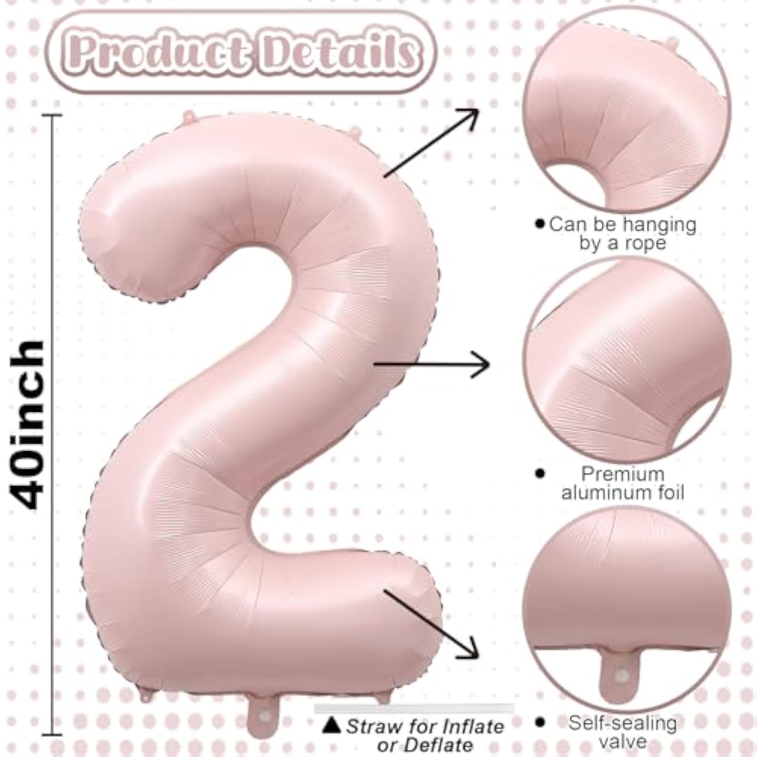 Pink 40 Inch Balloon Number 2, Large Dusty Retro Pastel Pink Foil Number 2 Balloons Set 0-9 For Girls, Digital 2 Helium Balloon For Boho Baby Shower Anniversary 2Nd Coquette Birthday Party Decorations