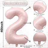 Pink 40 Inch Balloon Number 2, Large Dusty Retro Pastel Pink Foil Number 2 Balloons Set 0-9 For Girls, Digital 2 Helium Balloon For Boho Baby Shower Anniversary 2Nd Coquette Birthday Party Decorations