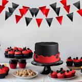 39ft Red Black Glitter Fabric Bunting Banner Triangle Flags Cotton Pennant Party Decor
