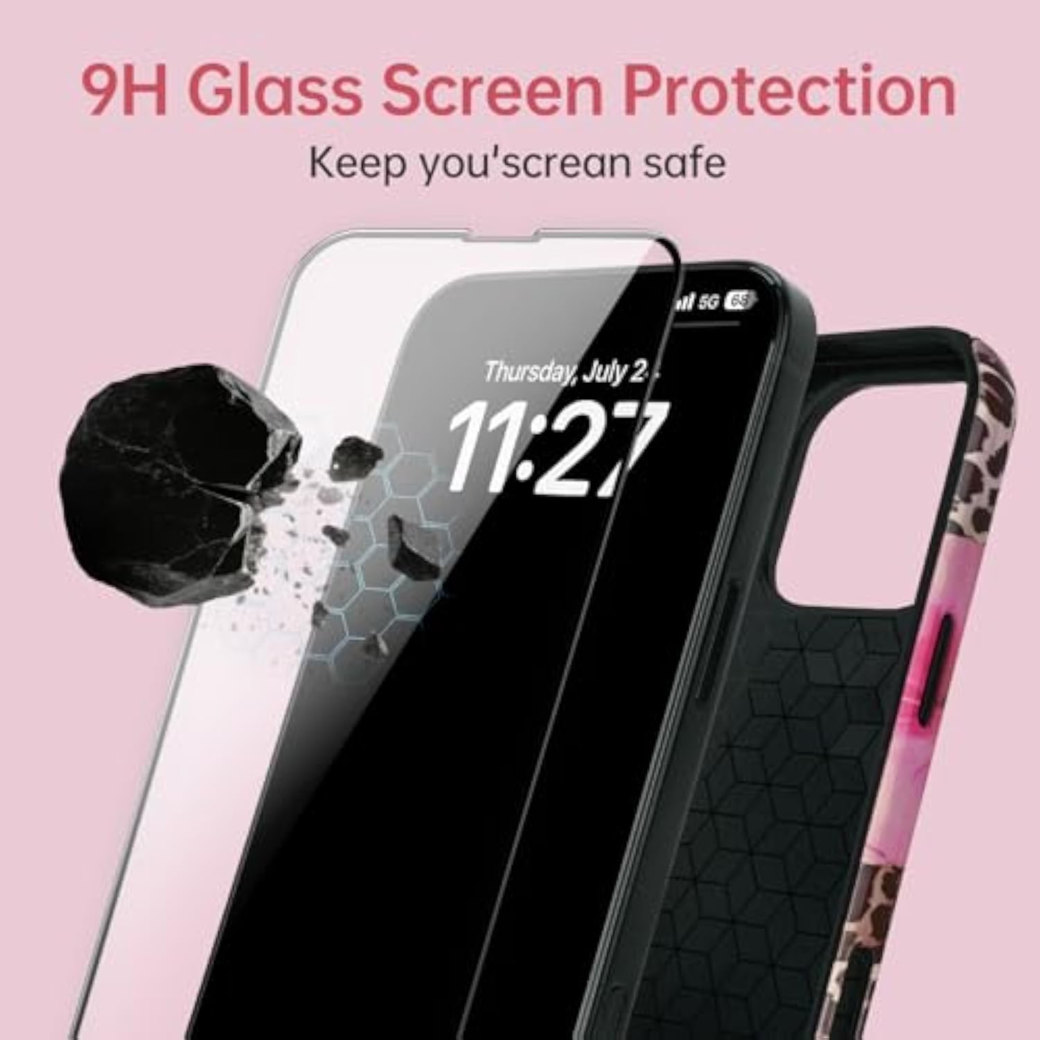 Compatible With Iphone 13 Case, Cute Leopard Pink Hibiscus Tropical Floral Pattern Phone Case With Hd Screen Protector Silicone Shockproof Protective Phone Cover For Women Girls