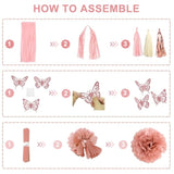 Pink Birthday Party Decorations, Dusty Pink Sand Confetti Rose Gold Balloons Happy Birthday Banner Fringe Curtains Butterfly Hanging Swirls Circle Dots Tassels Pompoms For Women Girls Party Supplies