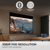 Lx60Hd 1080P Led Portable Projector With Built-In Google Tv, H/V Keystone, Auto Focus, Bluetooth, And Wi-Fi For Smart Home Theater