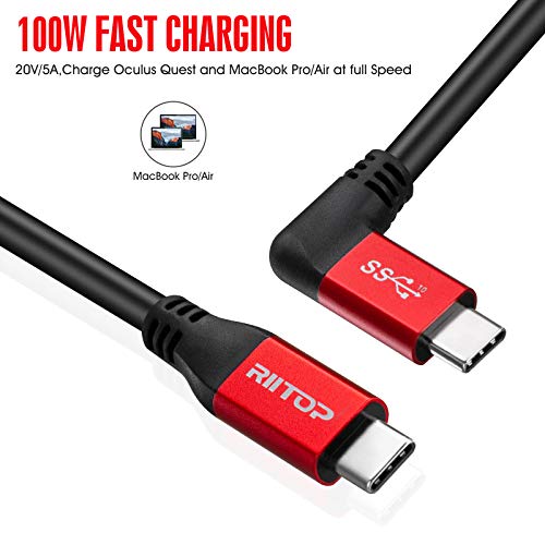 USB C to C Cable 100W [10ft], USB 3.1 C (Gen 2) Cable [Angled] with E-Marker, up to 100W PD Charging, 10Gbps Data, 4K Video, Compatible with USB C