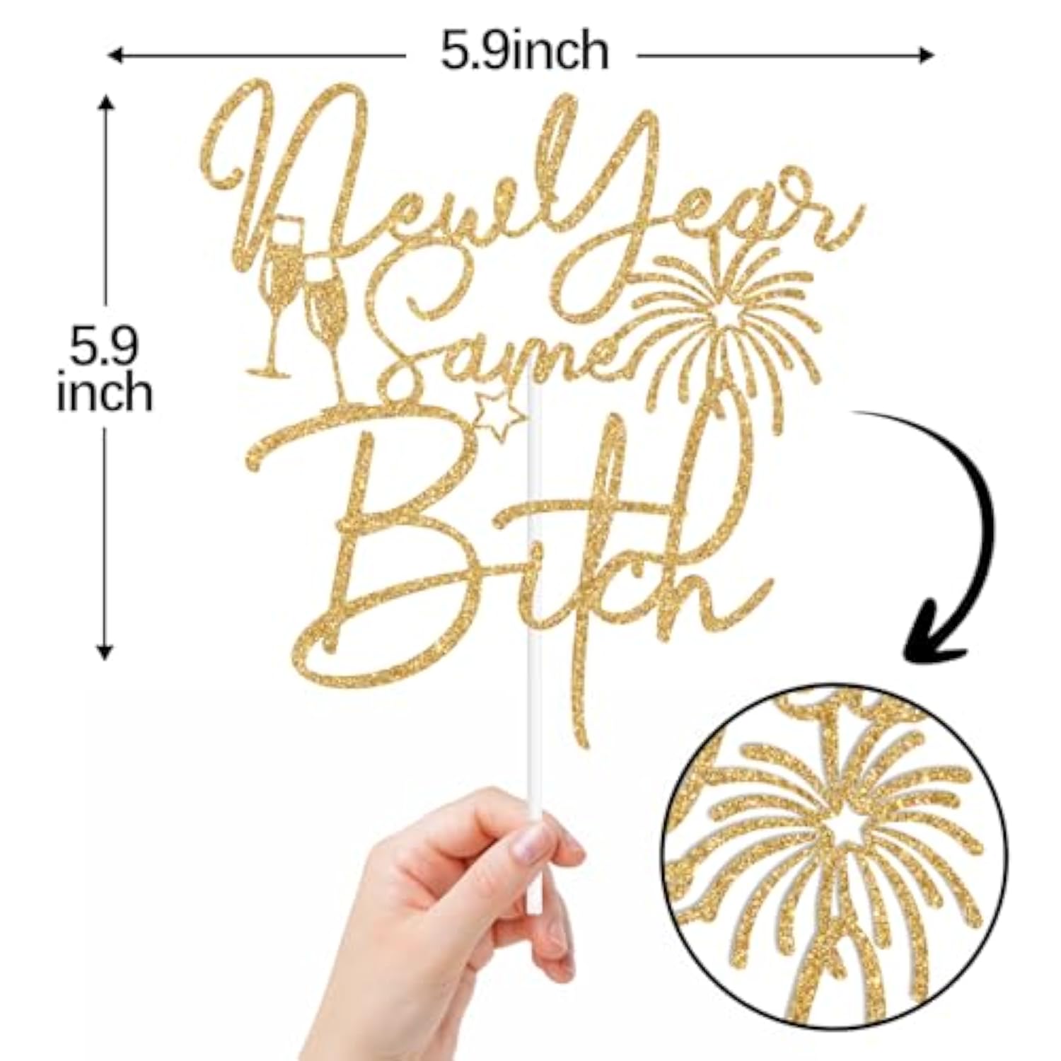 Gold Glitter Funny New Year 2025 Cake Topper Party Decoration