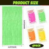 4 Pack Glow In The Dark Party Supplies 3.3X6.6 Feet Neon Party Decorations Neon Foil Fringe Backdrop Curtains Tinsel Streamers Backdrop Glow In The Dark Stars(Green, Rose Red, Yellow, Orange)