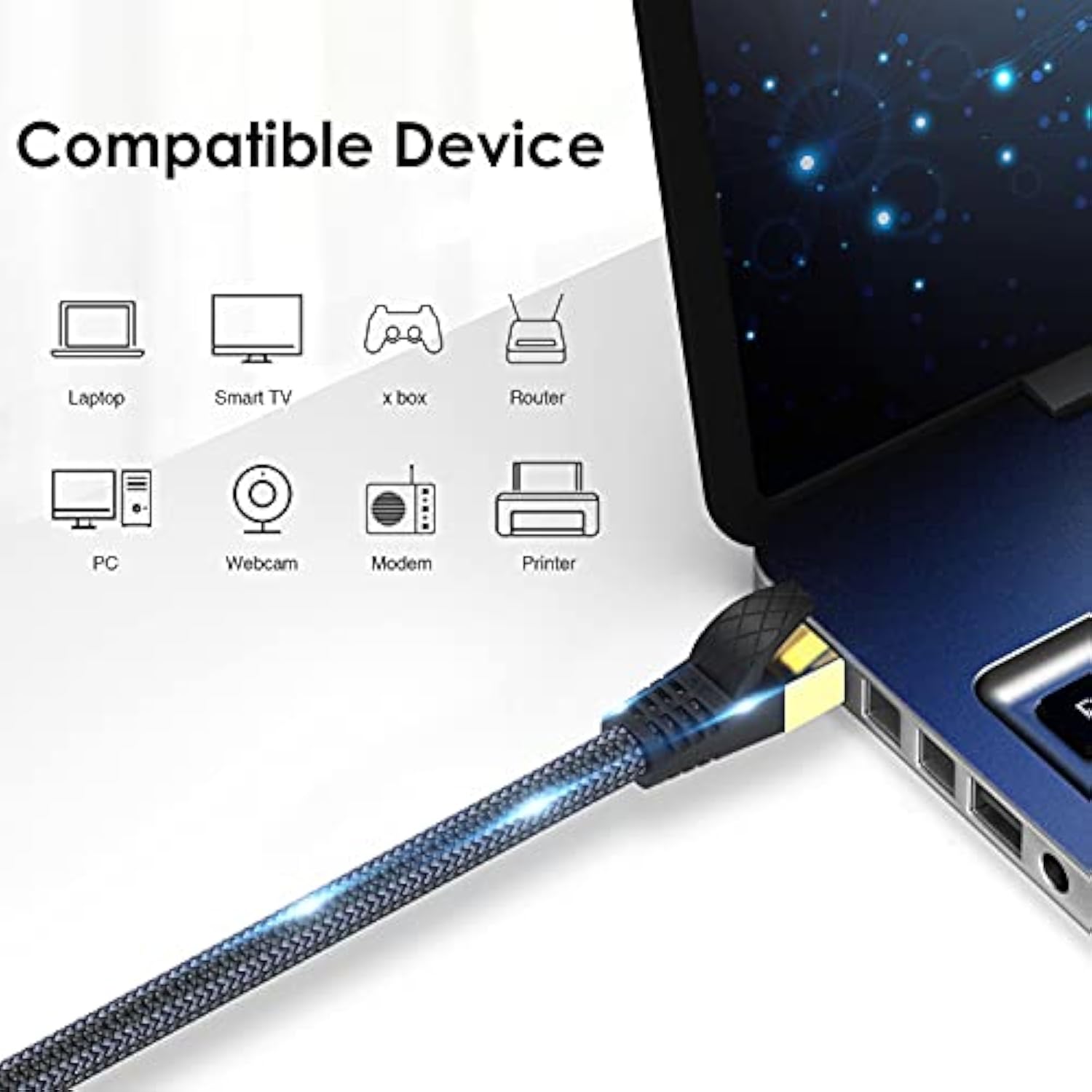 Cat 8 Ethernet Cable 50Ft, Outdoor, Indoor Nylon Braided Cat 8 Cable, Heavy Du