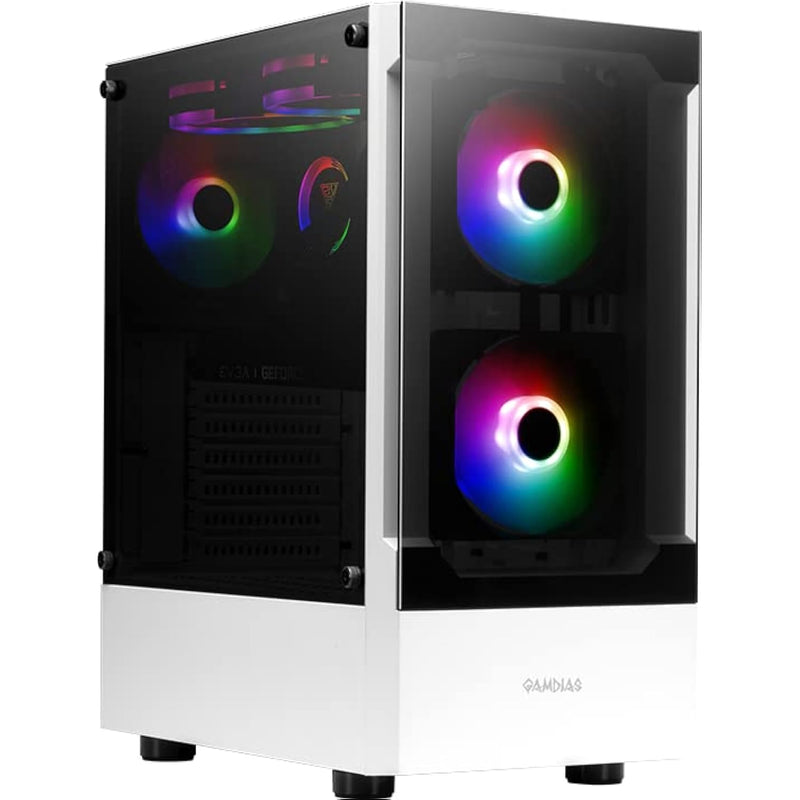 Talos E3 White Mid Tower Gaming Case With 3 Built-In 120Mm Argb Fans, Tempered