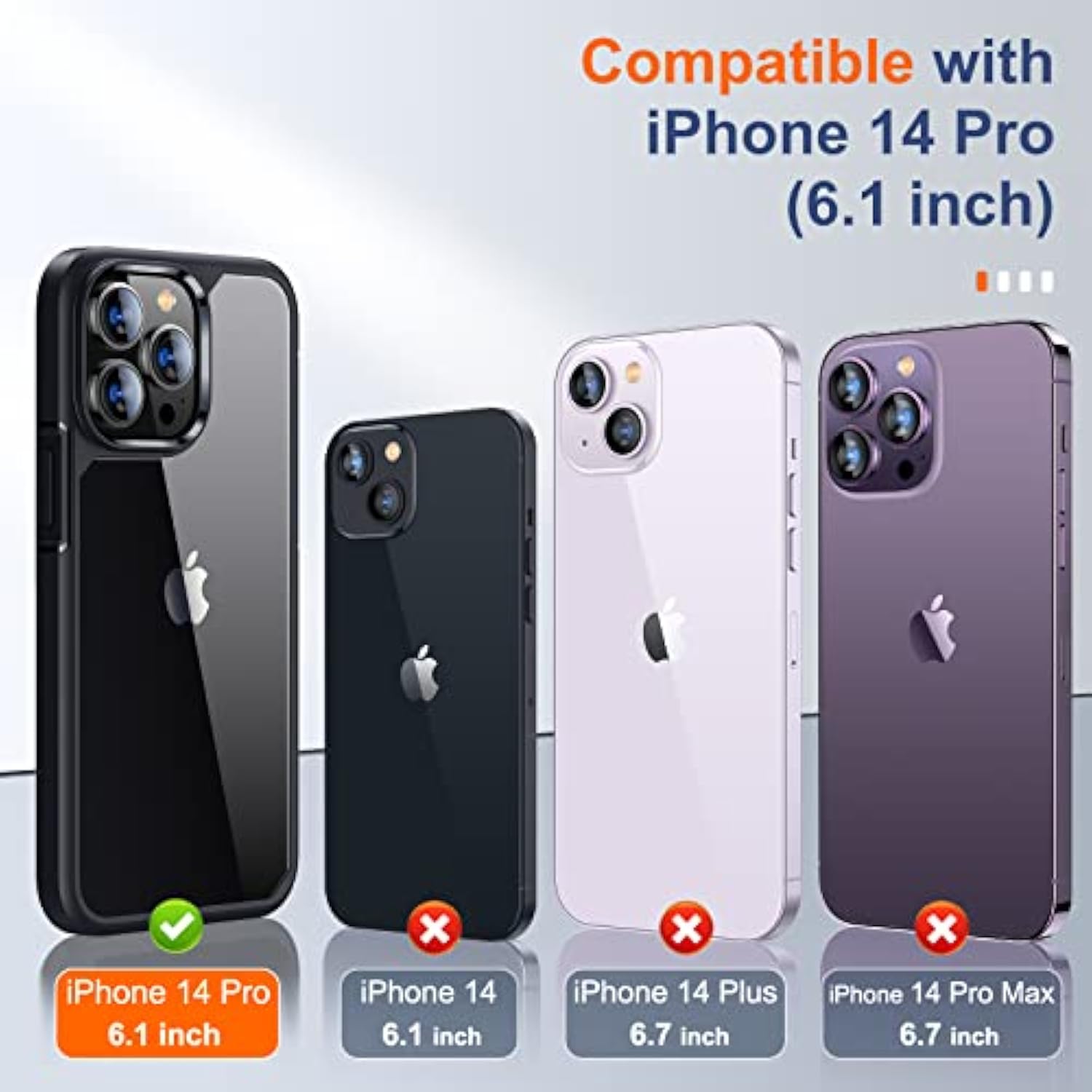[5 In 1 Design For Iphone 14 Pro 6.1 Inch Case, 2 Pack Screen Protector Tempered Glass + 2 Pack Camera Lens Protector, [Non-Yellowing] Shockproof Ultra Thin Protective Cover - Black