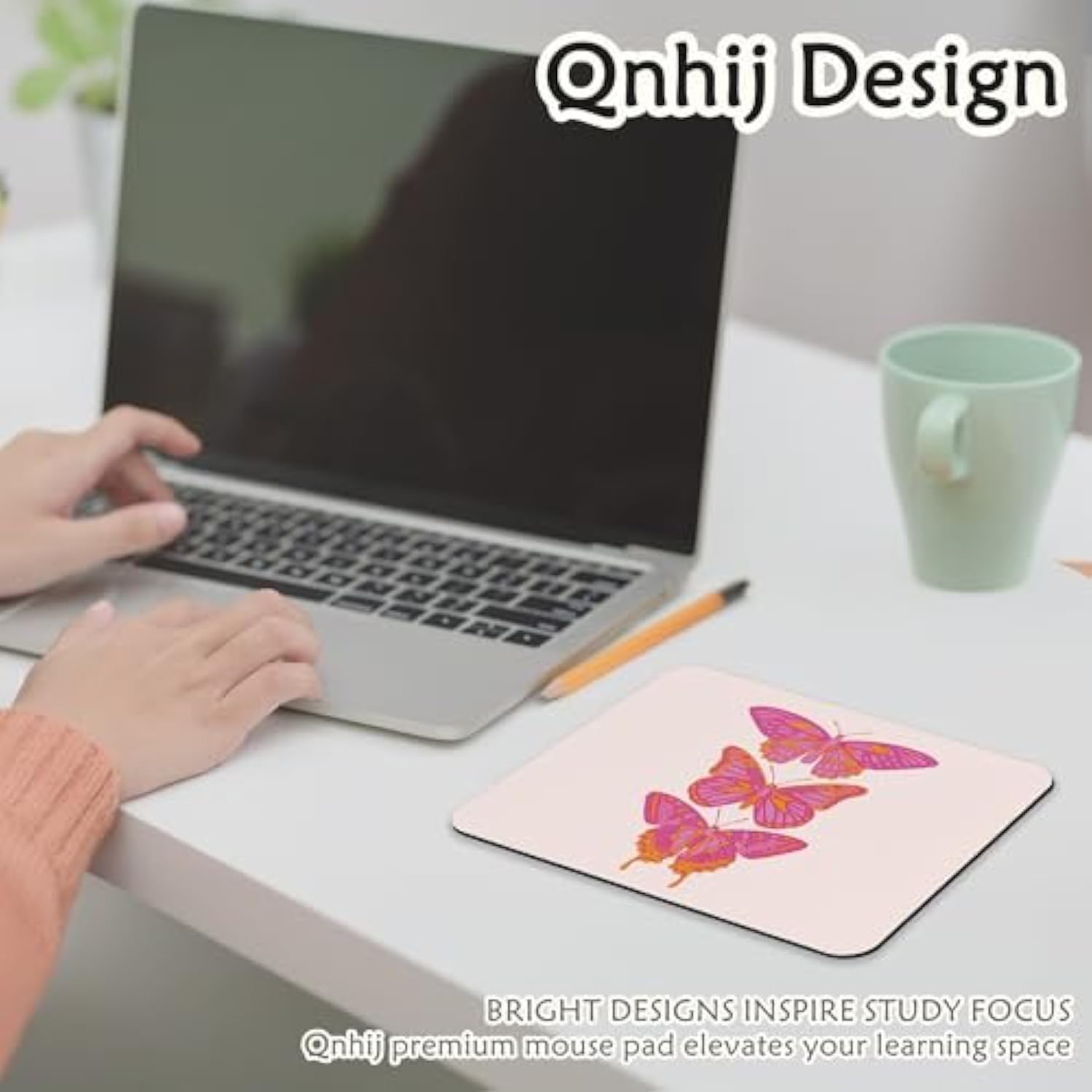 Funky Pink Butterfly Mouse Pad, Trendy Preppy Butterflies Mousepad For Gaming Work Computer Laotop Office Dorm With Non-Slip Rubber Base, 9.5X8 Inch