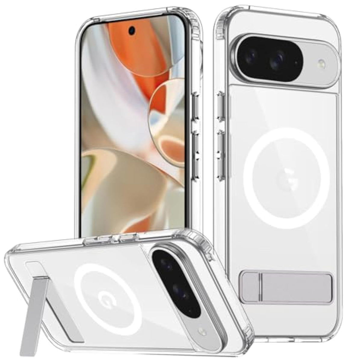 Magnetic Case For Google Pixel 9/9 Pro, Adjustable Kickstand, Grade Drop Tested, Non-Slip Shockproof Slim Case, Clear