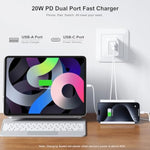 3 Pack USB C Wall Charger, 20W Durable Dual Port QC+PD 3.0 Power Adapter