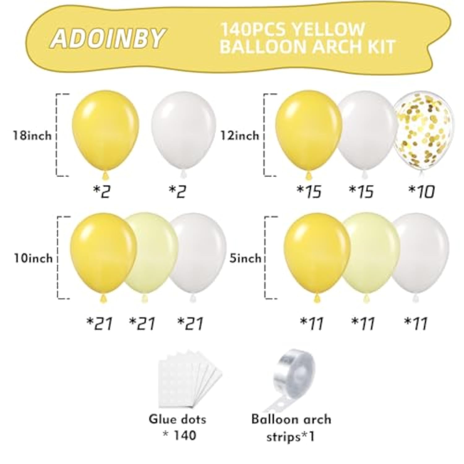 Yellow Balloon Arch Kit 140 Pastel Yellow, White & Gold Balloons for Party Decor