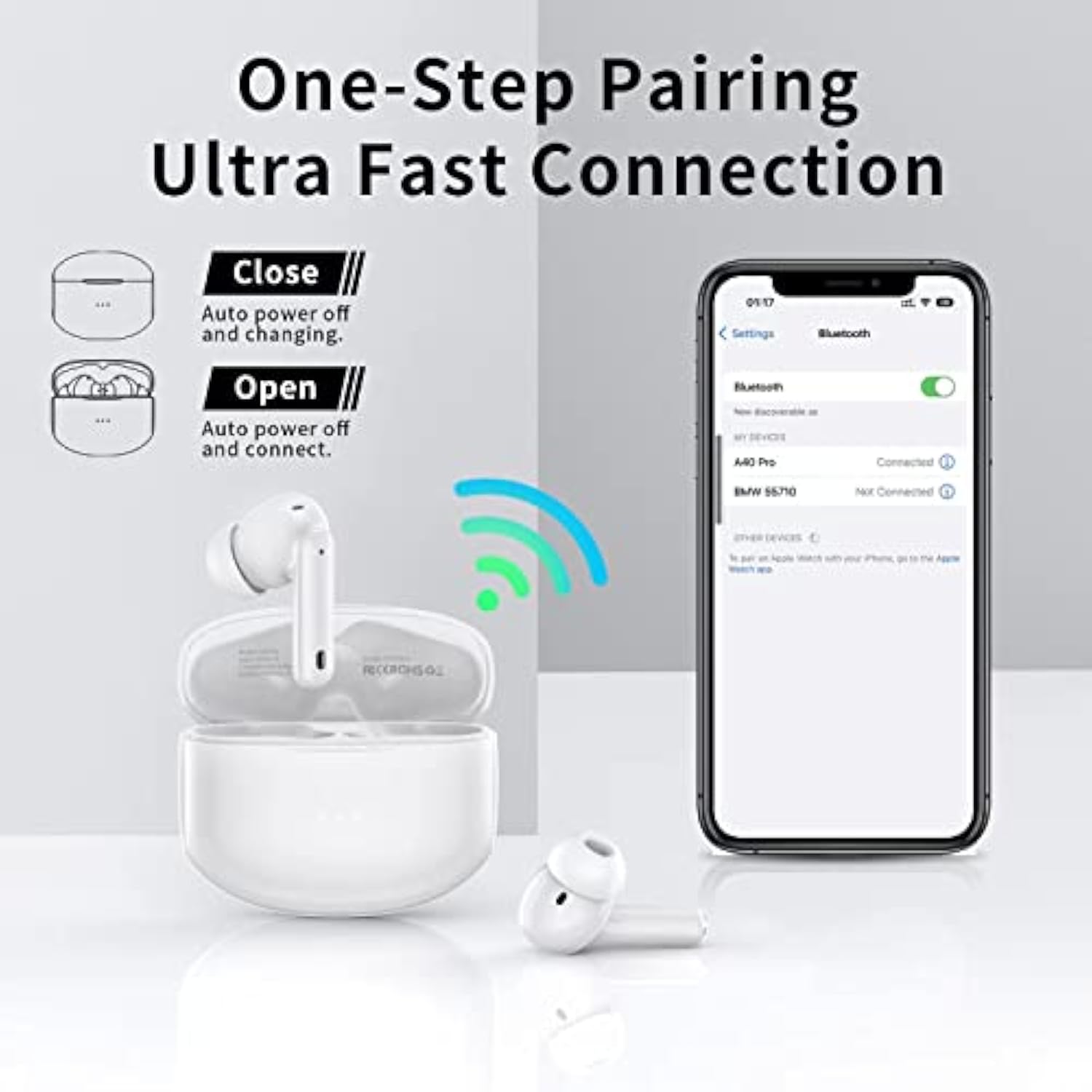 A40 Pro Wireless Earbuds, 50Hrs Playtime Bluetooth Earbuds Built In Noise Canc