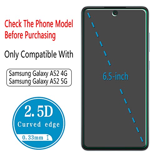 [2-Pack] Tempered Glass for  Galaxy A52/ A52 5G Screen Protector, Support Fingerprint Reader, Easy to Install, Bubble Free, Case Friendly