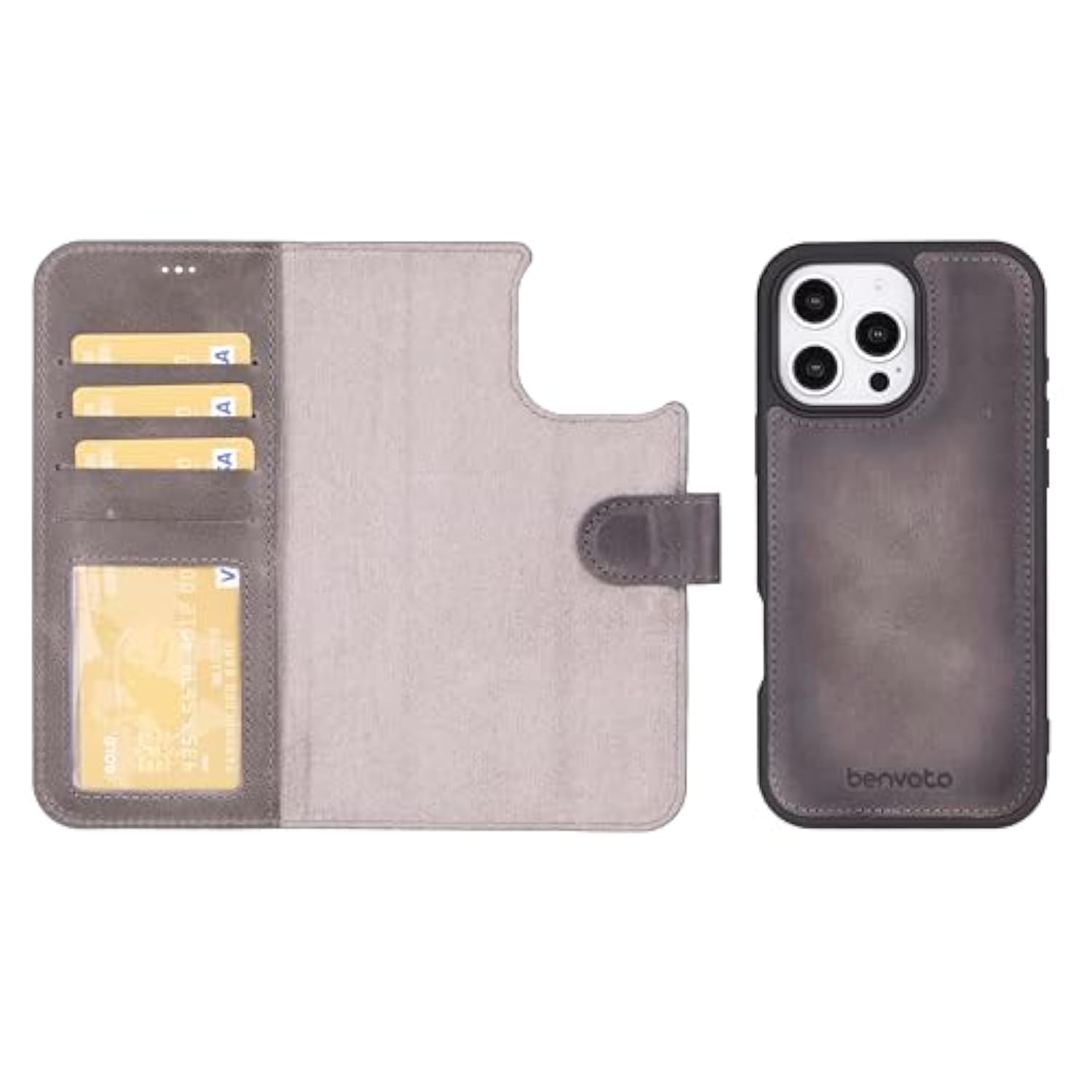 For Iphone 16 Pro Max Case For Women&Men Magsafe Compatible, Premium Leather Wallet, Detachable Magnetic Flip Cover, Card Holder, Rfid, Kickstand, Drop/Impact Protection 6.9", Gray