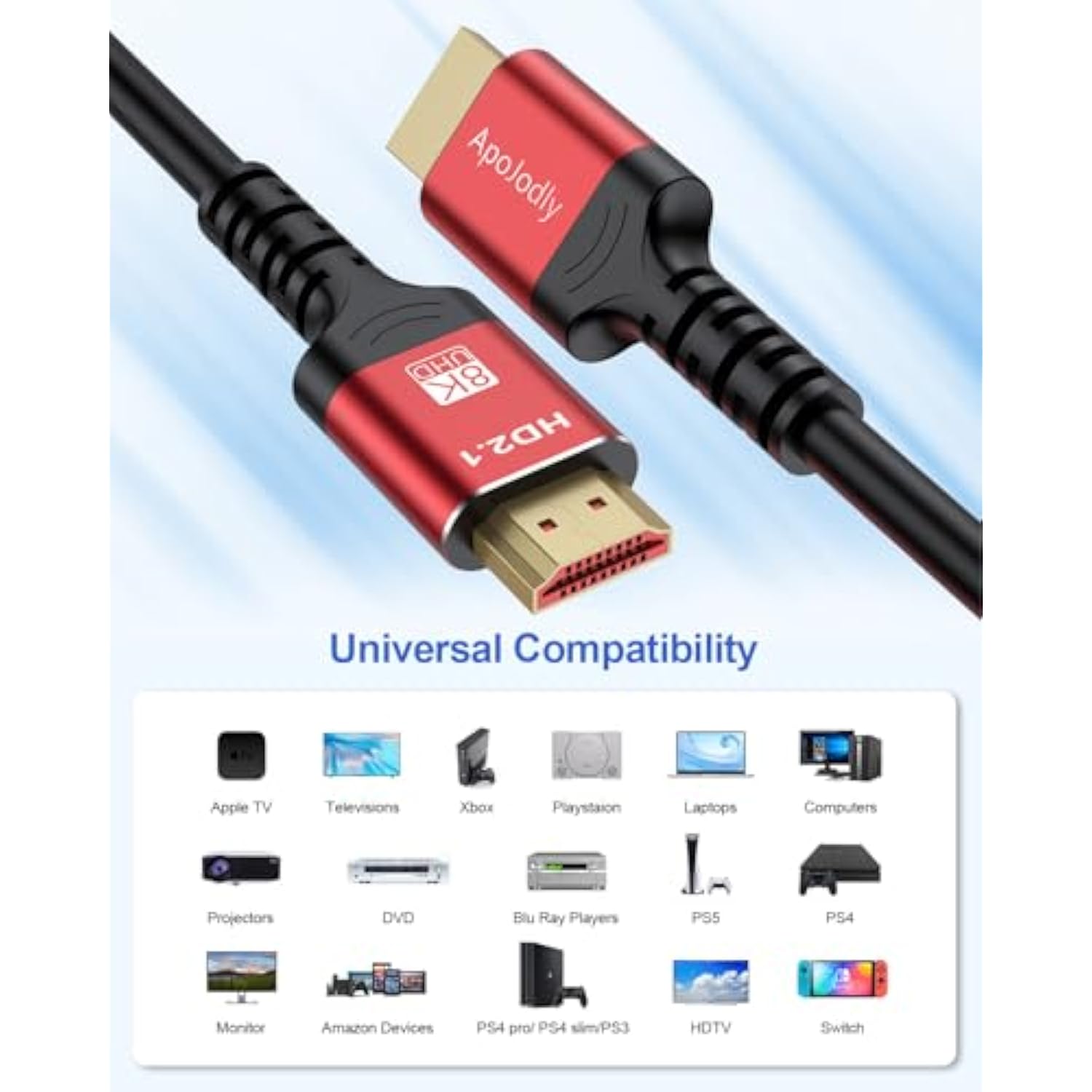 8K Hdmi Arc/Earc Cable For Soundbar 6.6Ft, Earc Hdmi Cable 2.1 Dolby Atmos 48G