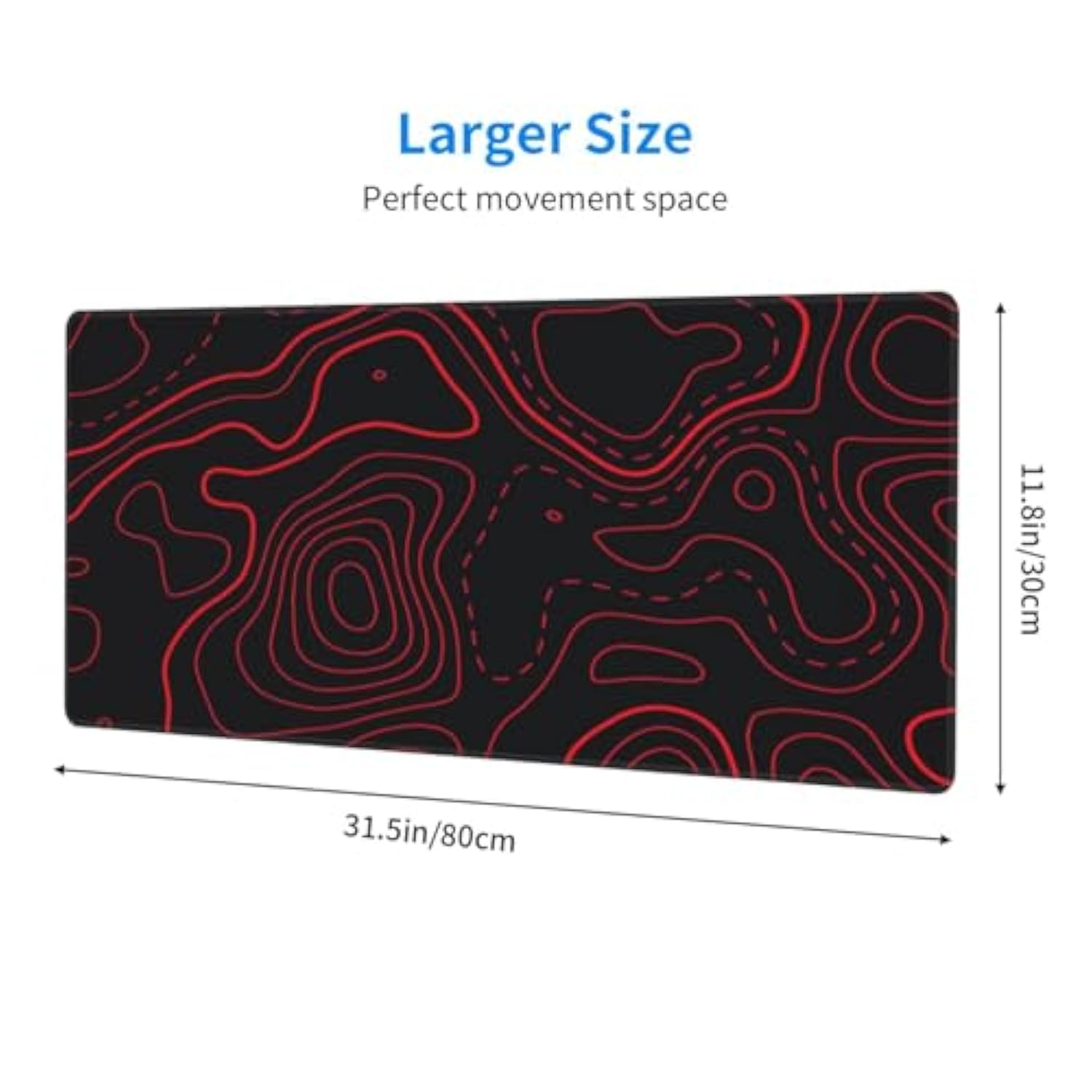 Red Black Topographic Gaming Mouse Pad Large Desk Mat With Stitched Edges Extended Xl Mousepad With Anti-Slip Base, Keyboard Pads For Work Office 31.5 X 11.8 In