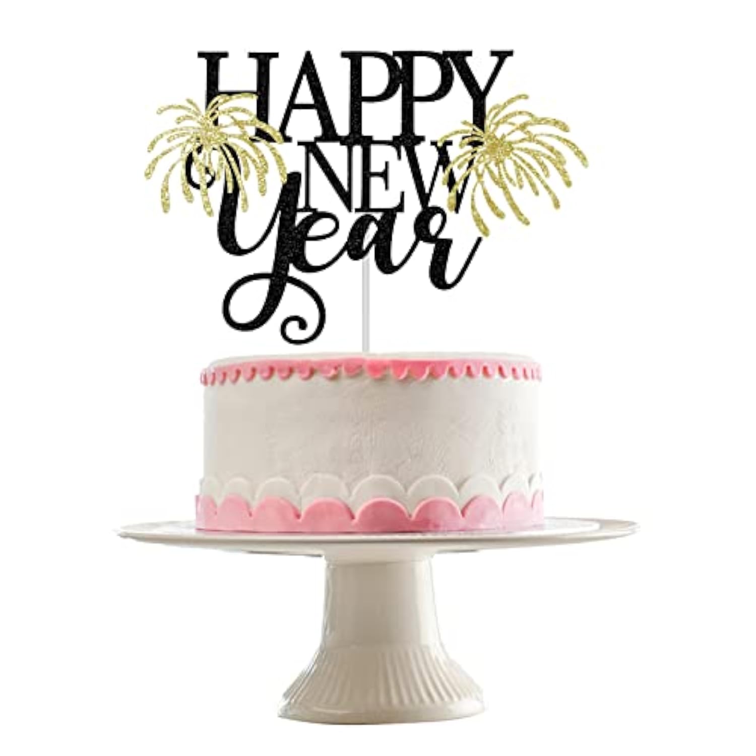 Happy New Year 2025 Black Glitter Cake Topper Party Decorations