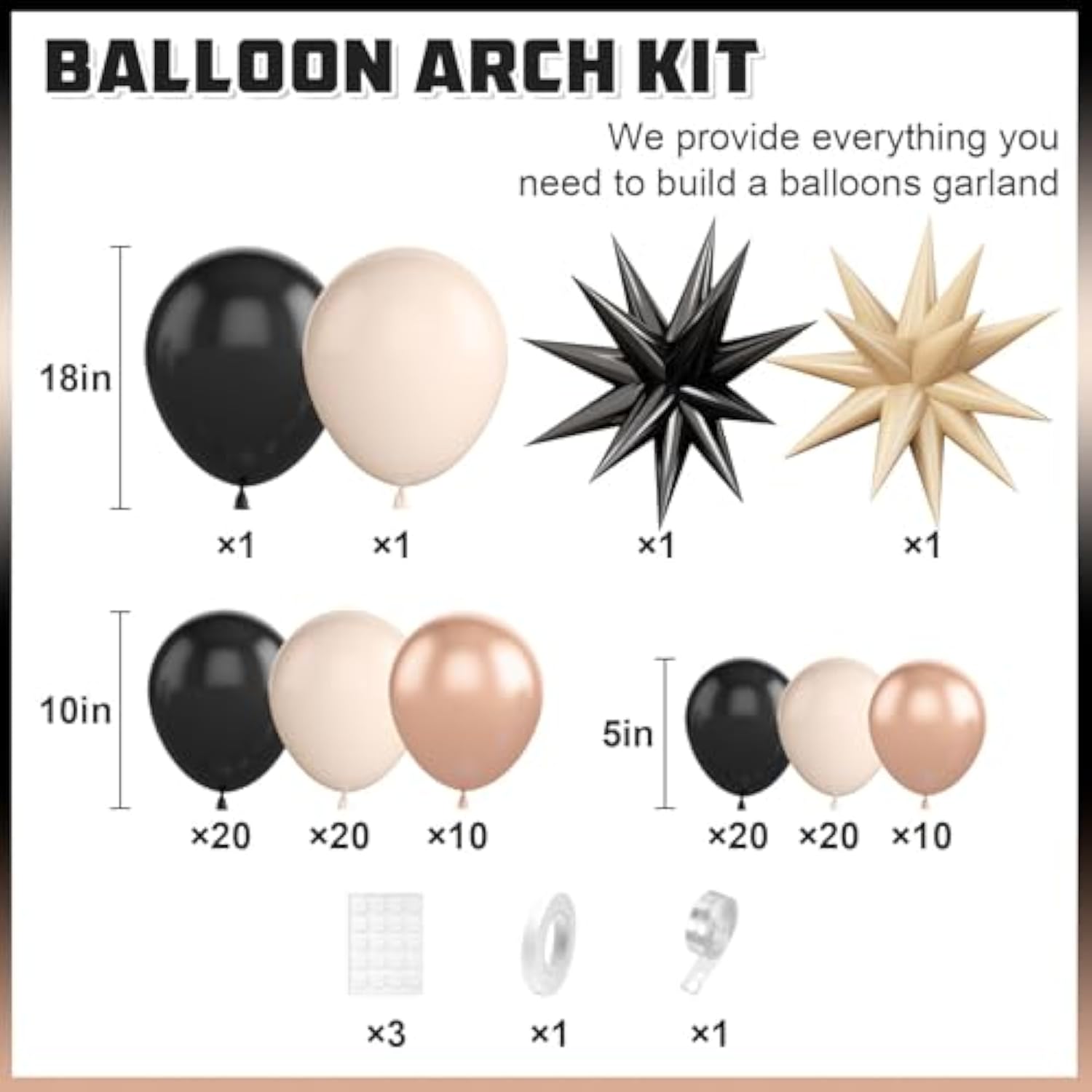 109pcs Black Gold Balloon Arch Kit with Star Foil Balloons for Party Decorations