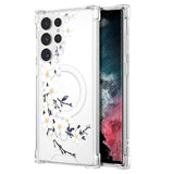 Magnetic Case For Samsung Galaxy S22 Ultra [Work With Magsafe] Clear Floral Flower Pattern Print Design Flexible Acrylic Shockproof Cover Flower Protective Phone Case, Purple Peony