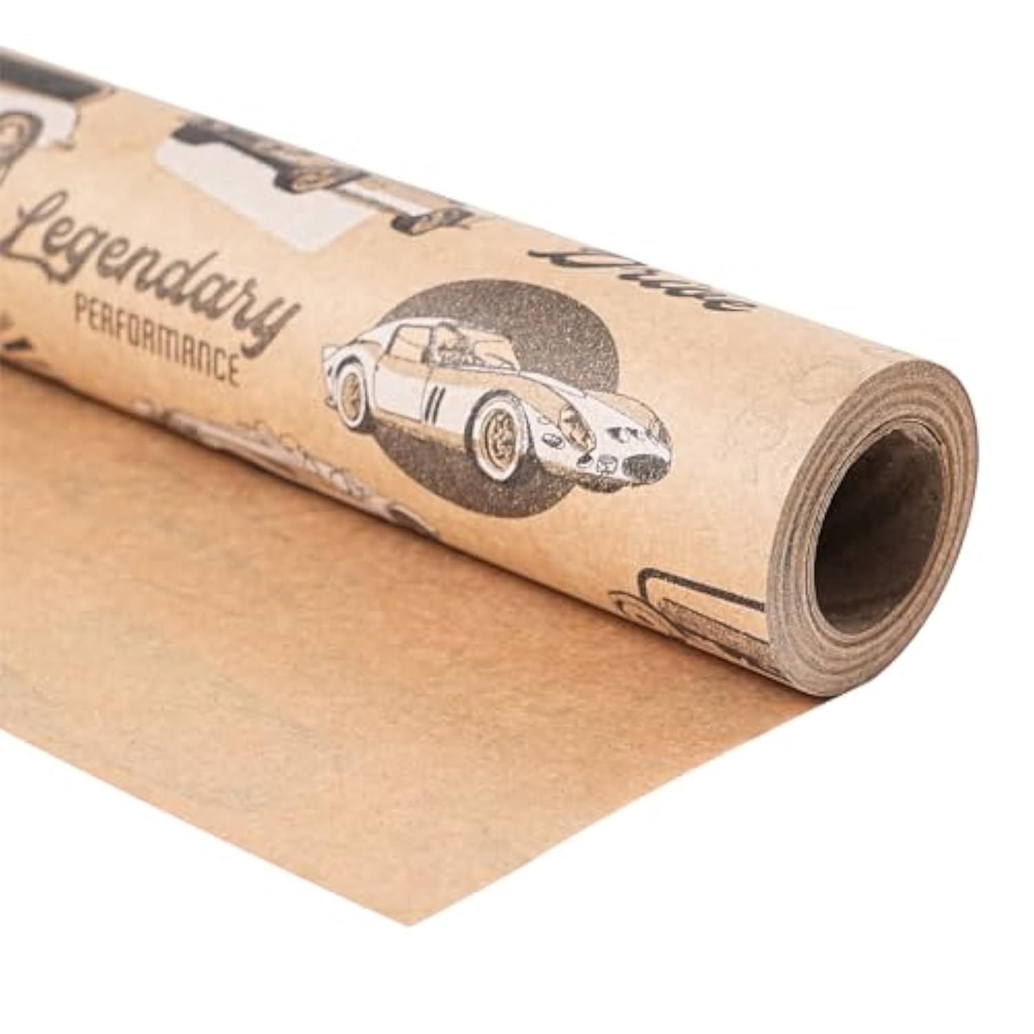 Kraft Birthday Wrapping Paper Roll - 17 Inches X 33 Feet - For Boys Girls Kids Retro Classic Racing Sports Car Pattern Great For Birthday, Party, Anniversary