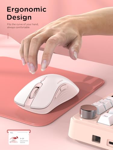 Bluetooth Wireless Mouse - Dual Bluetooth & 2.4 Ghz Usb Receiver, Ergonomic Design, Quiet Clicks, Low Power - Multi-Device Compatibility For Macbook, Laptop, Computer, Ipad Air/Pro (Pink)