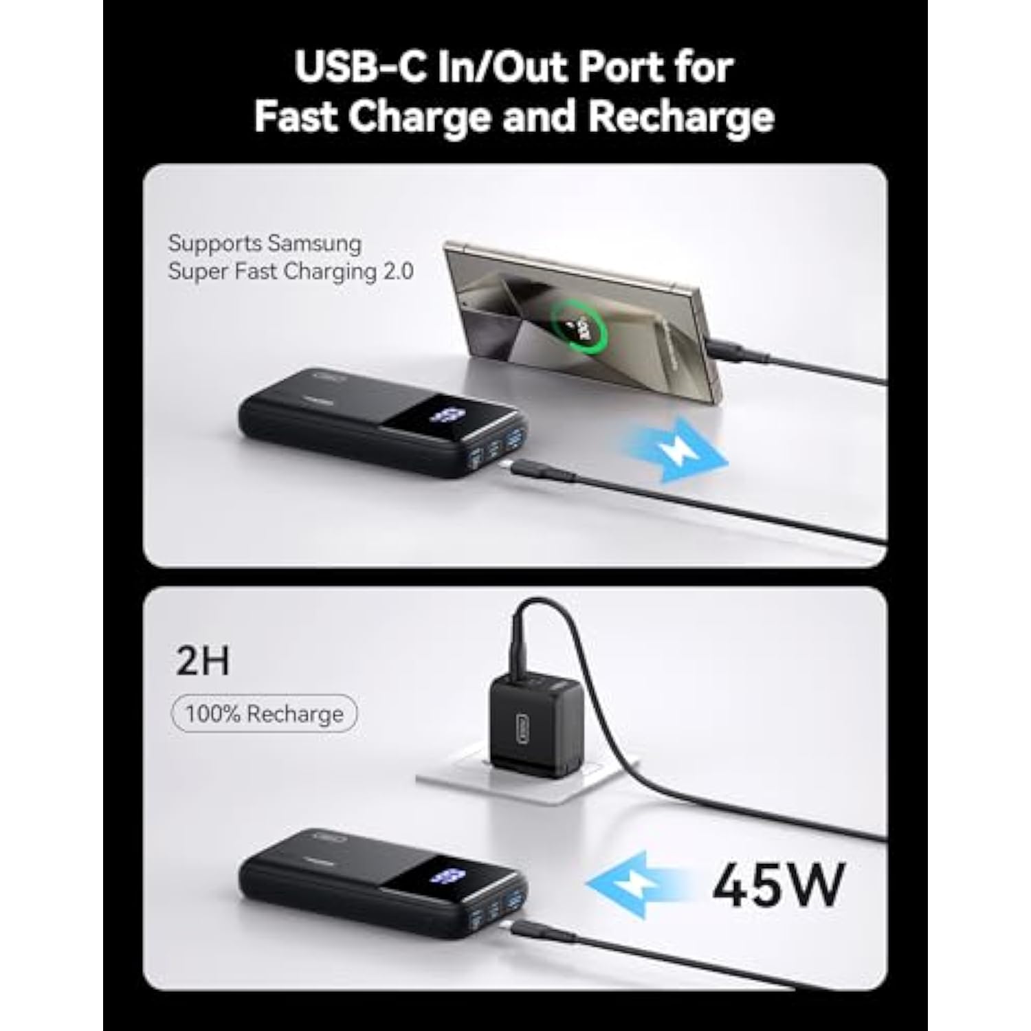 Power Bank, 20000Mah 65W Compact Usb C Laptop Portable Charger, Pd Qc Fast Charging 3-Output Battery Pack, Travel Charger For Laptop Macbook Ipad Tablet Steam Deck Iphone 16 15 Samsung S22