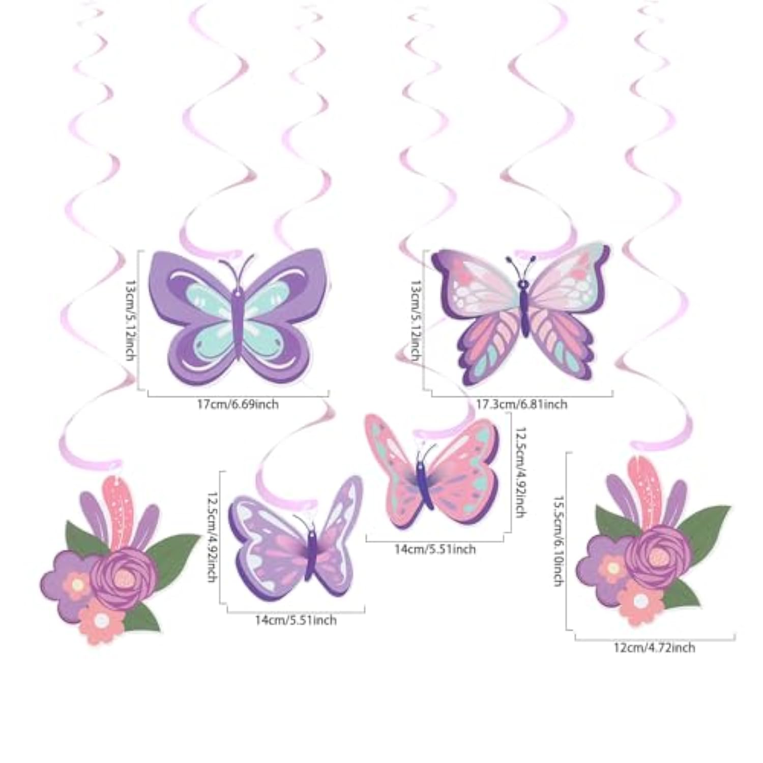 Butterfly Birthday Decor Set – Banner, Spirals, Honeycomb Balls & Foil Balloon, Pink/Purple