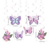 Purple Pink Birthday Party Decorations - Happy Birthday Banner, Spiral Pendant, Honeycomb Ball With Big Butterfly Foil Balloon